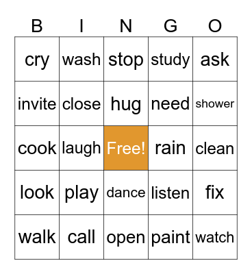 REGULAR VERBS Bingo Card
