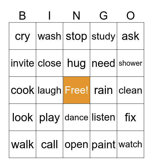 REGULAR VERBS Bingo Card