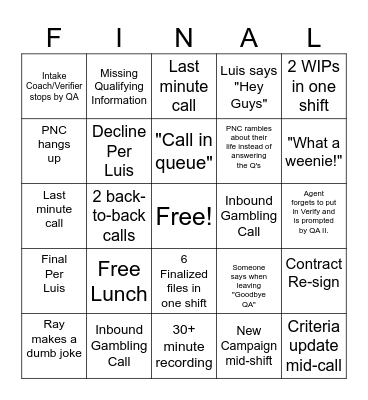 QA Bingo Card