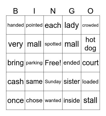 A Trip to the Mall Bingo Card
