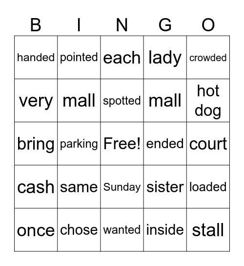 A Trip to the Mall Bingo Card