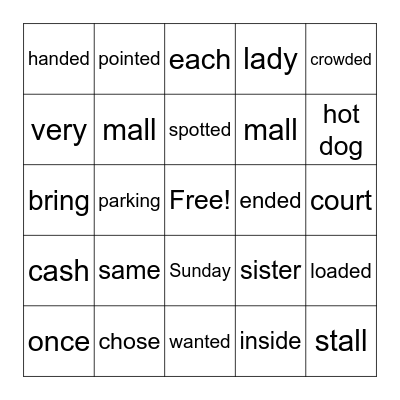 A Trip to the Mall Bingo Card