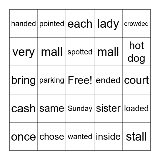 A Trip to the Mall Bingo Card
