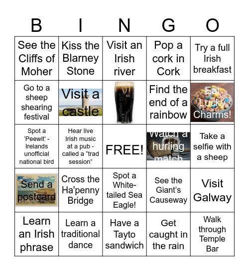 Sarah's Ireland Bingo Card! Bingo Card