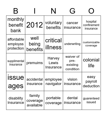 Voluntary Benefits Bingo Card