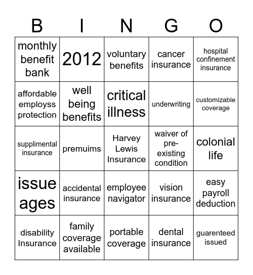 Voluntary Benefits Bingo Card