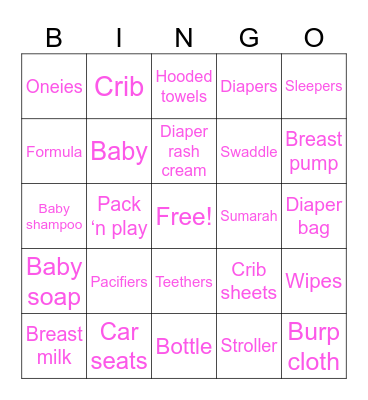 Baby shower Bingo Card