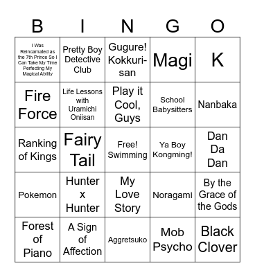 Anime is Watching You Bingo Card