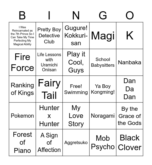 Anime is Watching You Bingo Card