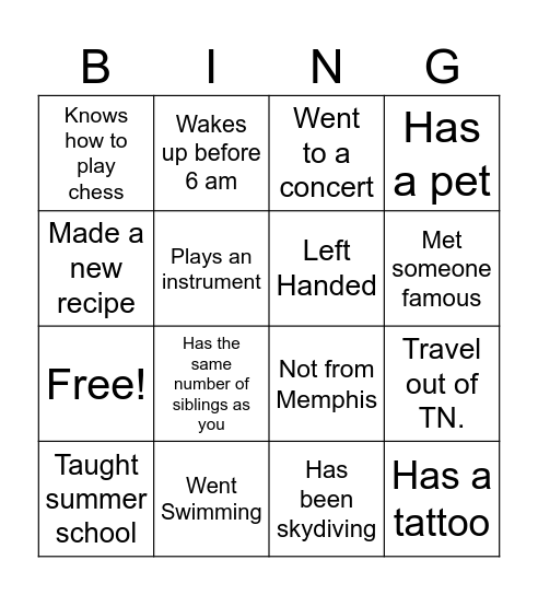 Untitled Bingo Card