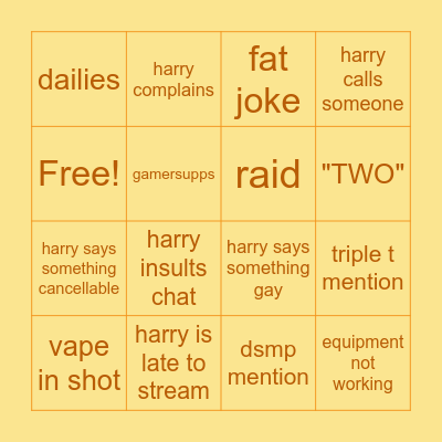 average avgharry stream Bingo Card