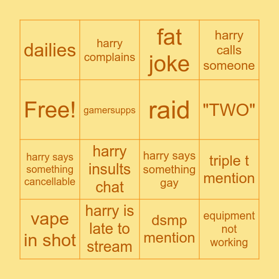average avgharry stream Bingo Card