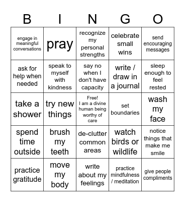 Wellness Bingo Card