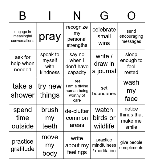 Wellness Bingo Card