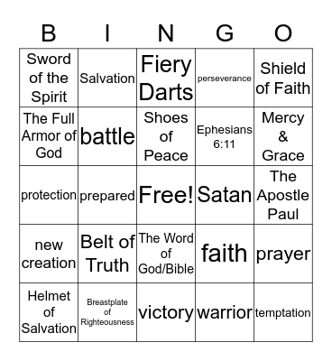 The Armor of God Bingo Card