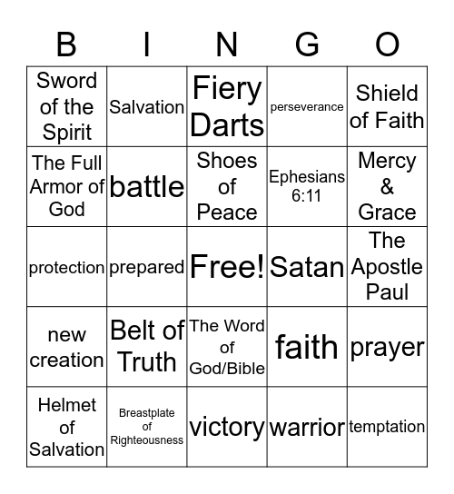 The Armor of God Bingo Card