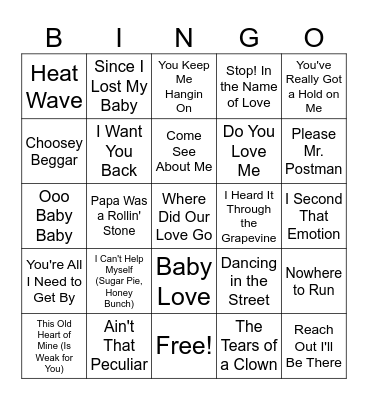 1960s Motown Bingo Card