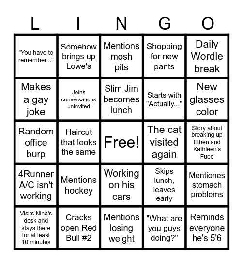 Lingo Bingo Card