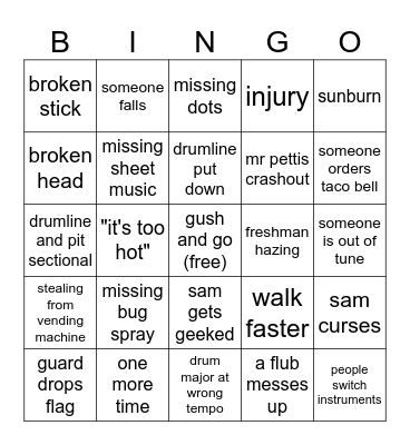 drumline band camp bingo Card