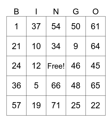 Untitled Bingo Card