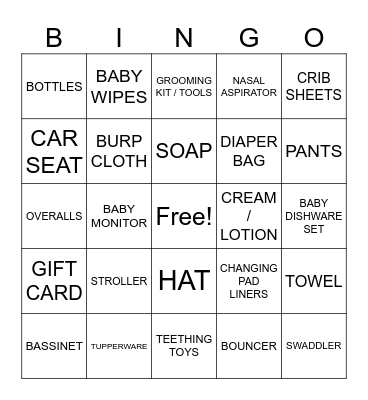 Baby Shower Bingo! Bingo Card
