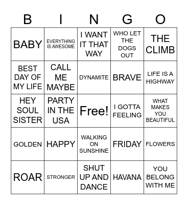 SUMMER MUSIC BINGO! Bingo Card