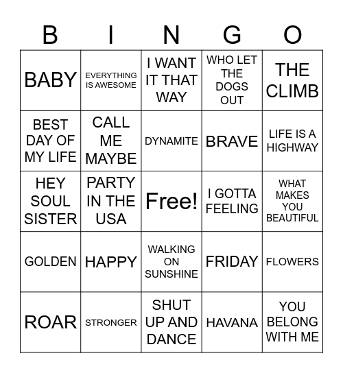 SUMMER MUSIC BINGO! Bingo Card