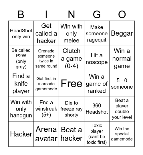Rivals bingo Card