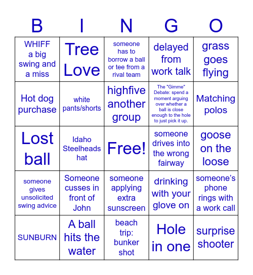 LET'S GOLF ABOUT IT Bingo Card