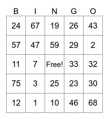 Untitled Bingo Card