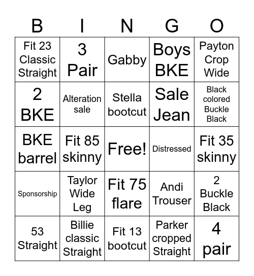 Denim Bingo Card