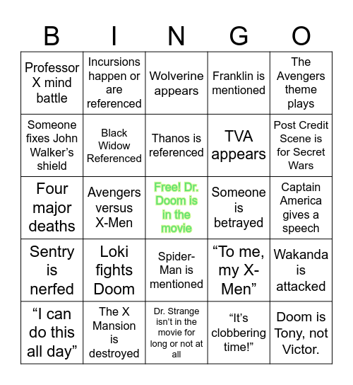 Untitled Bingo Card