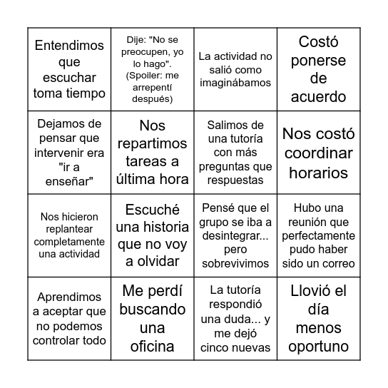 Michi Bingo Card