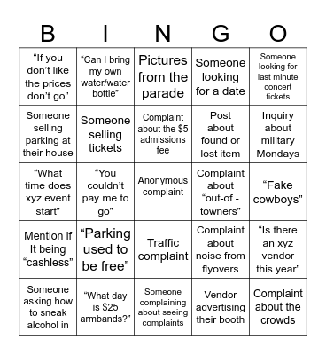 CFD Facebook Bingo Card