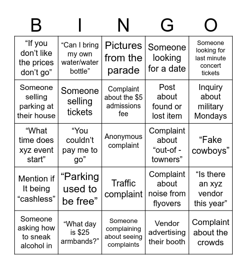 CFD Facebook Bingo Card