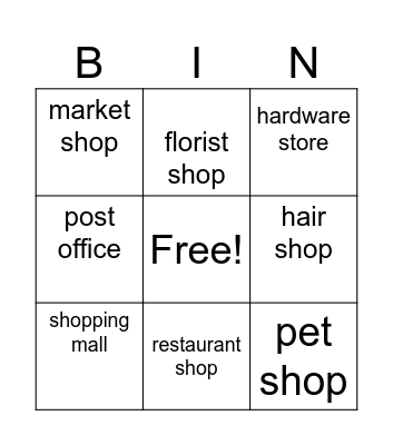 shopping Bingo Card