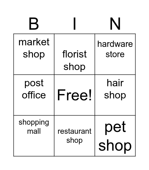 shopping Bingo Card