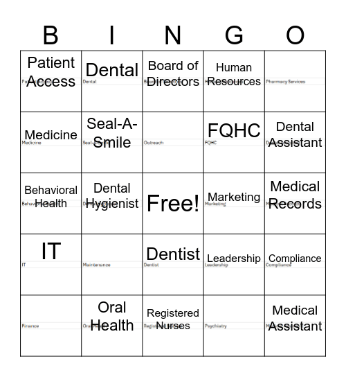 National Health Center Week Bingo Card