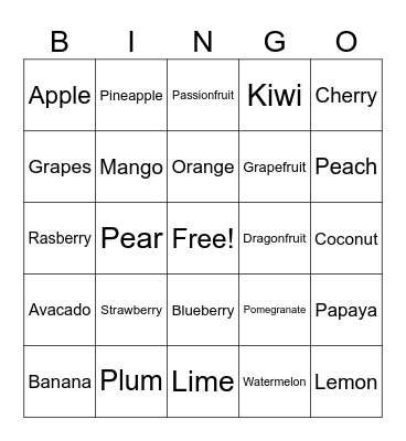 Fruit Bingo Card