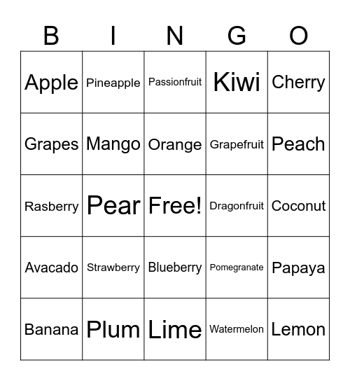 Fruit Bingo Card