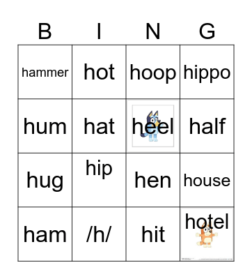 letter /h/ Bingo Card