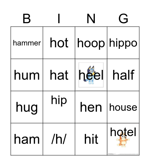 letter /h/ Bingo Card