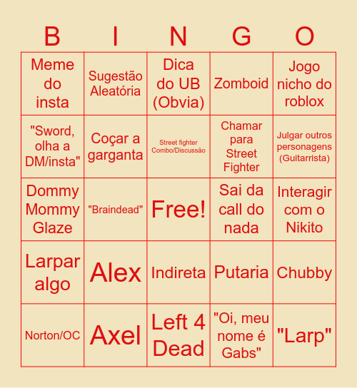 Gabs Bingo Card