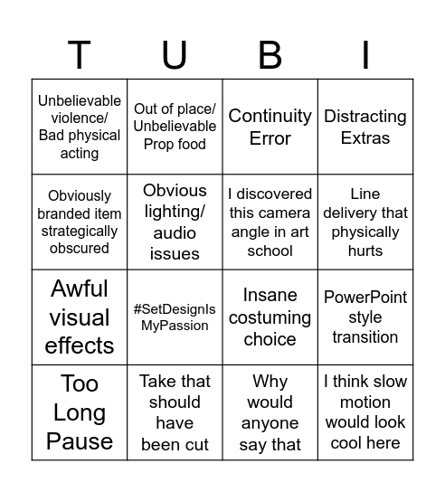 Tubi Original Bingo Card