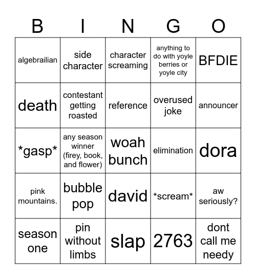bfdi bingo Card