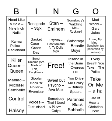 Crazy in Love Bingo Card