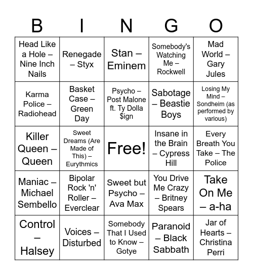Crazy in Love Bingo Card