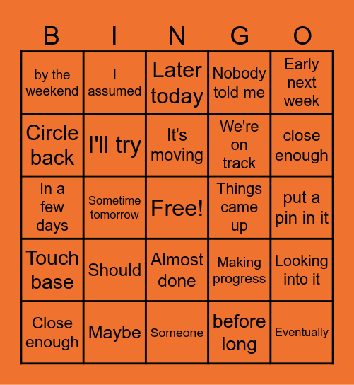 Language of Accountabilty Bingo Card