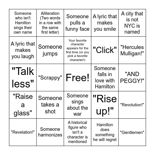 Hamilton Bingo Card