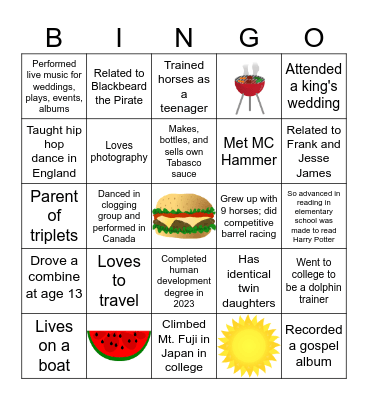 Volunteer Appreciation  Barbecue  Match people with descriptions and have them sign their names! Bingo Card